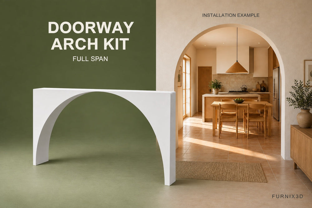 Full Span arch forms beside an illustrated kitchen installation